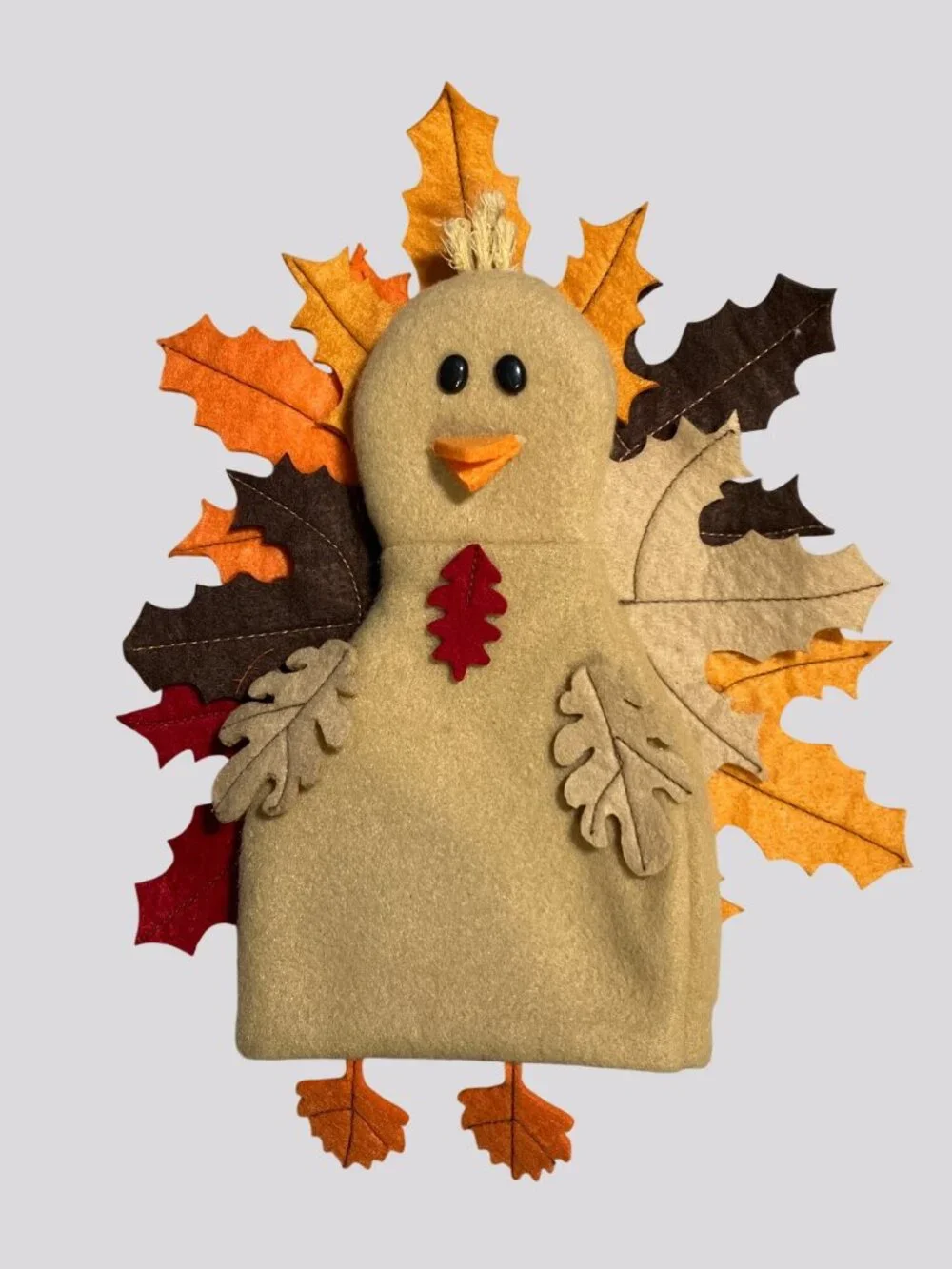 Food Network Plush Turkey Bottle Cover Festive Decoration With Autumn Leaves